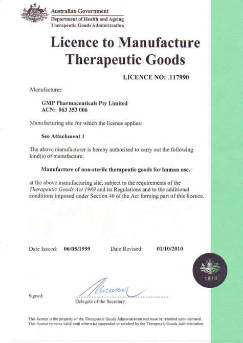 licence to manufacture therapeutic goods